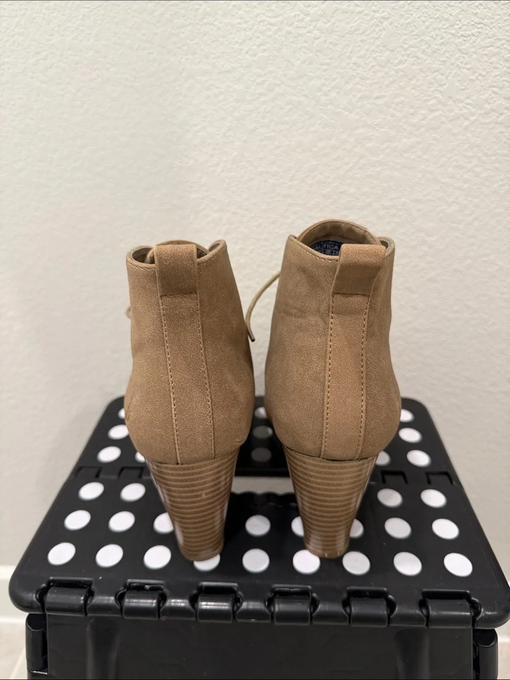 Nautica Tan Lace-Up Wedge Ankle Boots
